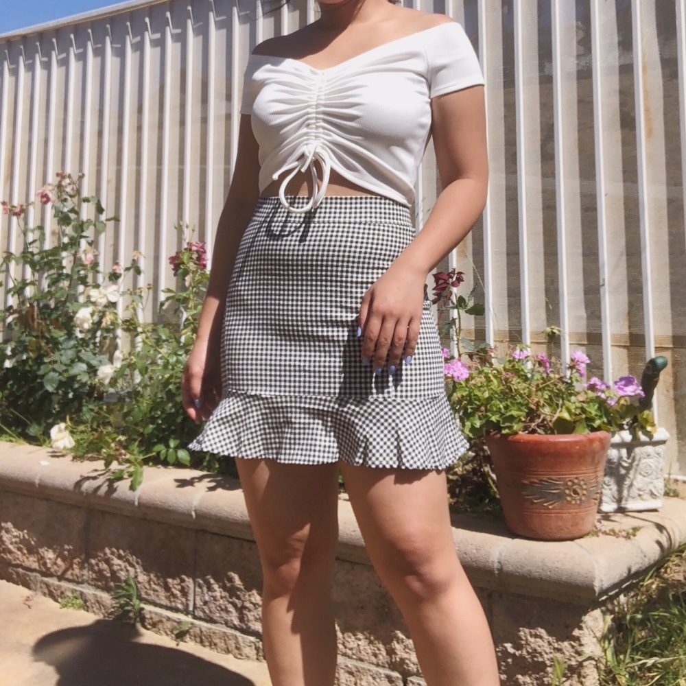 Gingham High waisted Ruffle Skirt